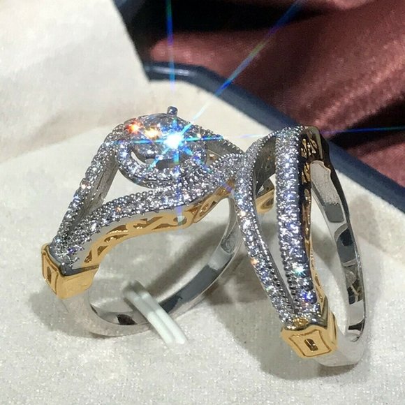 Luxury Two Tone 925 Silver White Sapphire Ring - Picture 3 of 7